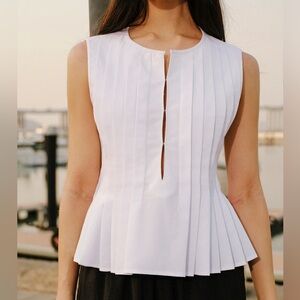Commense Cotton & Linen Pleated Back Tie Top
